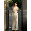 Summer Fashion Set Women's Side Shoulder Short Sleeve T-Shirt And Wide Leg Pants Two-Piece Suit Elegant And Stylish OOTD