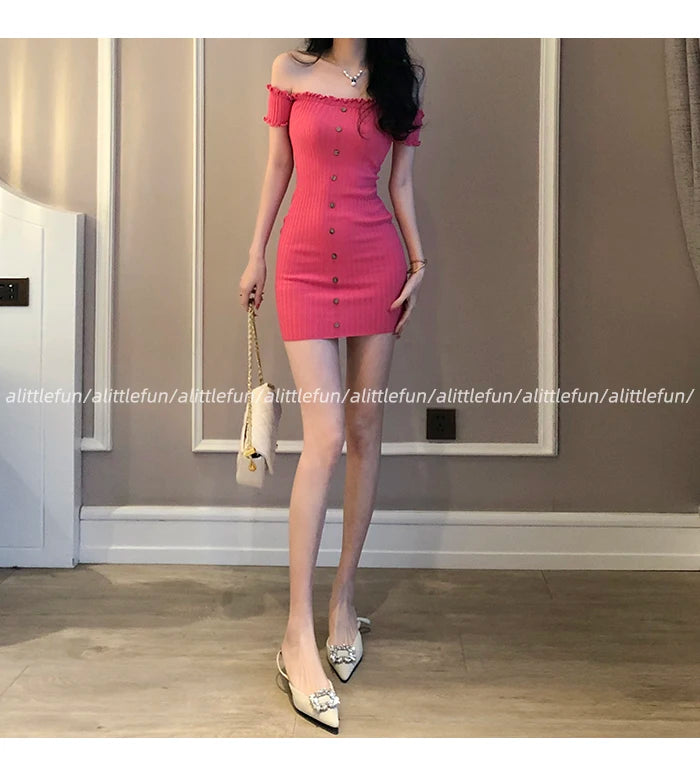 Sexy Short Ice Silk Bodycon Skirt Dress Women's Tight Fit Wrap around Waist Slimming Summer  Dress Sweet Style Short Sleeve