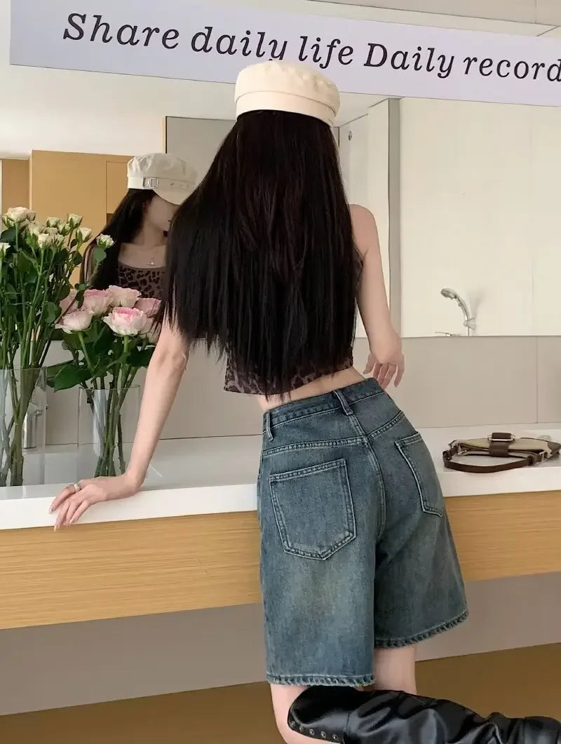 Summer High Waist Retro Jean Shorts for Women Loose Straight Denim Fashion Versatile Leisure Shorts Women's 2026