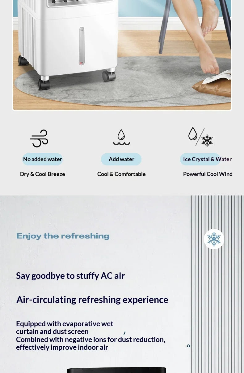 SIHAO Portable Air Conditioner Fan Humidifier Evaporative Cooler with Remote Control 10L Water Tank Strong Wind Silent Cooling