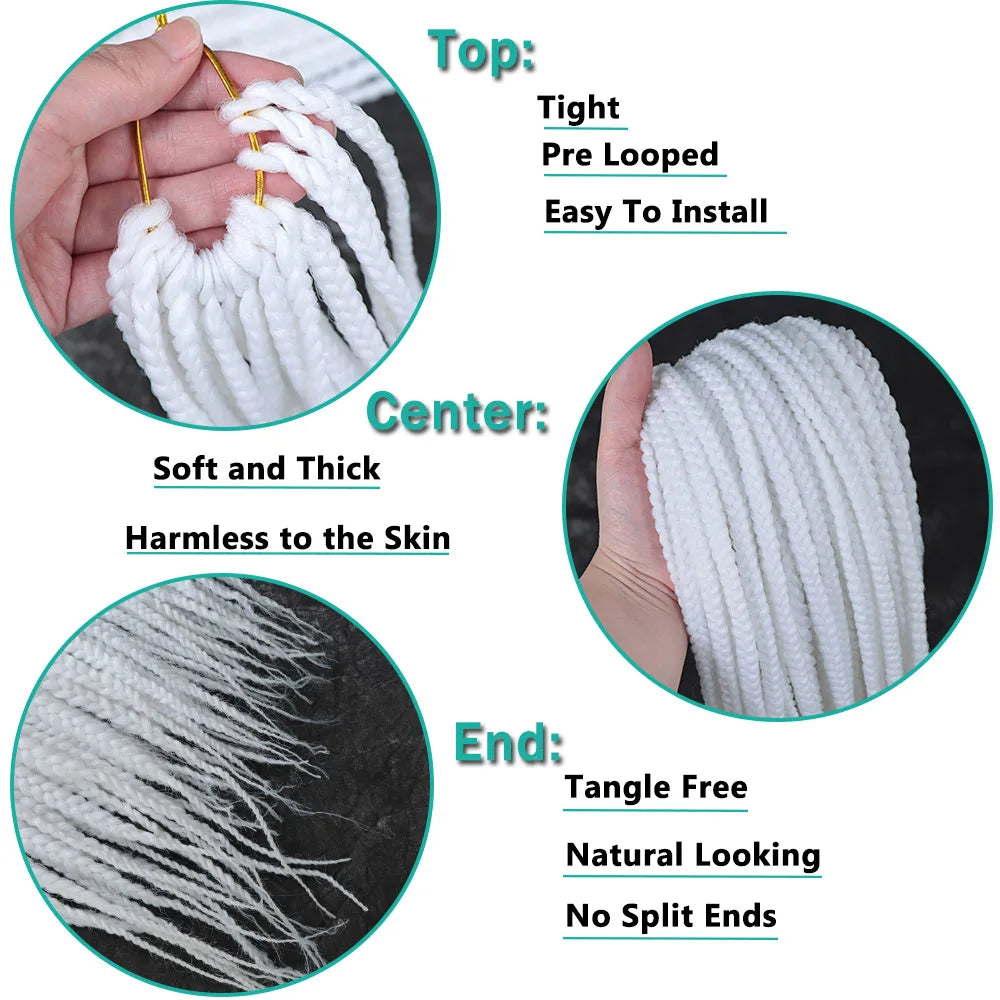 White 3X Box Braids Synthetic Crochet Hair 24Inch Crochet Braiding Hair Extensions Goddess Silver Blonde Braid Pre Looped Hair