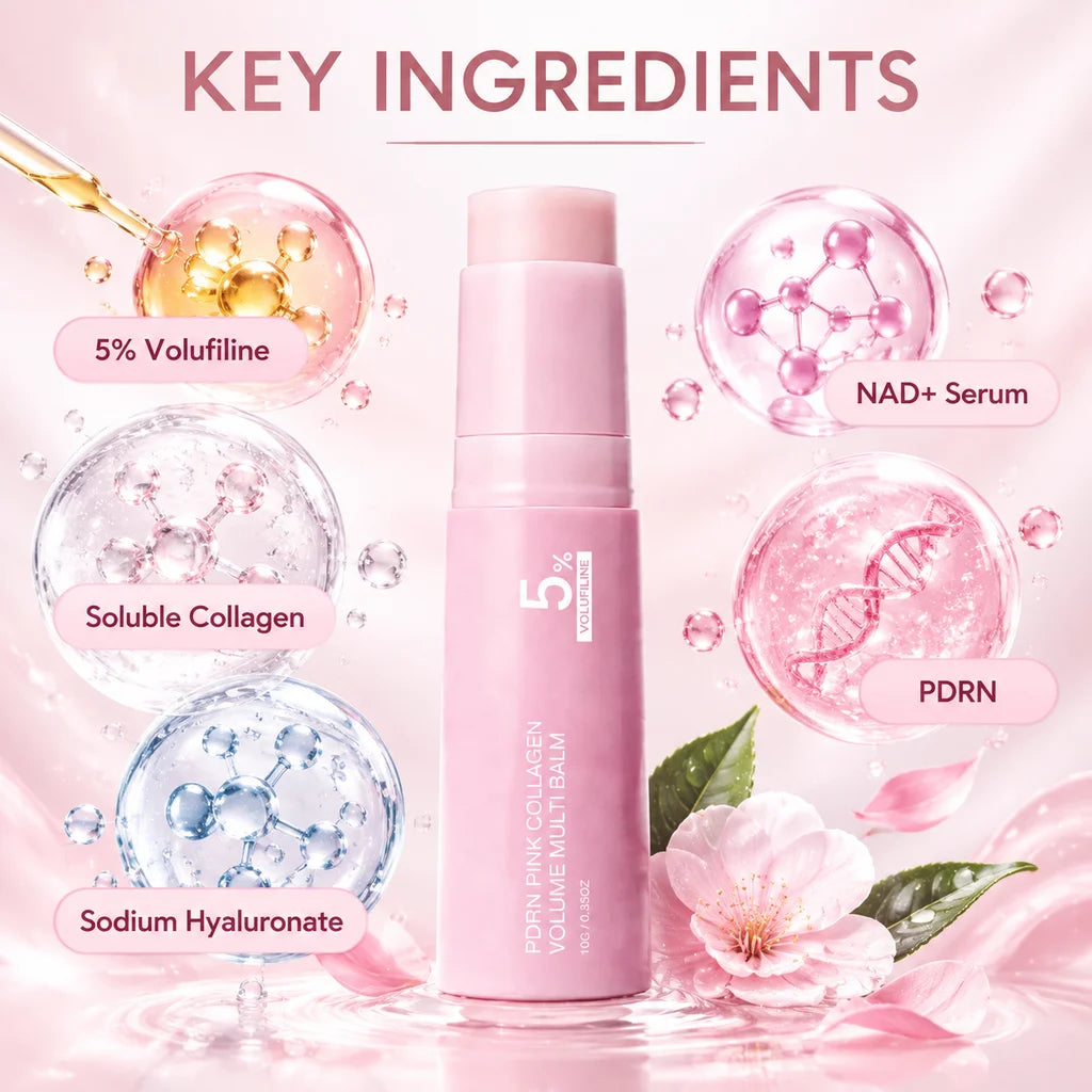PDRN Pink Collagen Volume Multi Balm 5% Volufiline Moisturizing Stick Firming Face & Body Balm For Under Eyes, Lips, Neck