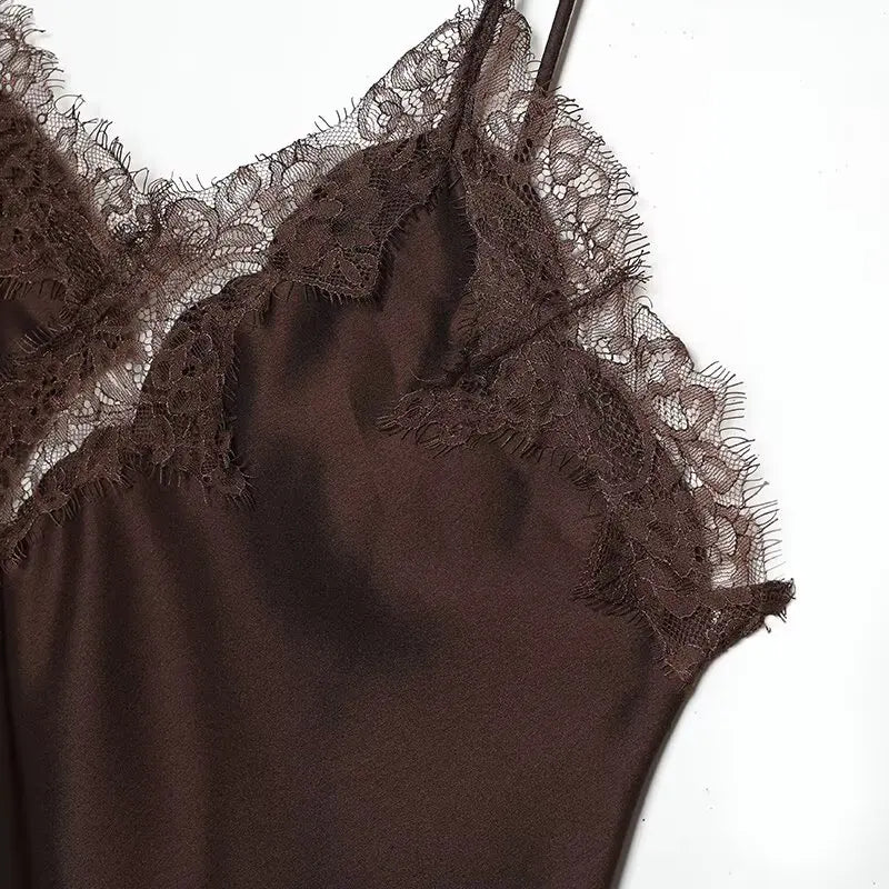 Zevity 2025 Women Sexy Hollow Out Lace Stitching Hem Irregular Mini Dress Female Chic Spaghetti Strap Soft Party Vestidos DS9446