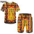YUHA,Newest African Print Women's/Men's T-shirts Sets Africa Dashiki Men’s Tracksuit/Vintage Tops Sport And Leisure Summer Male