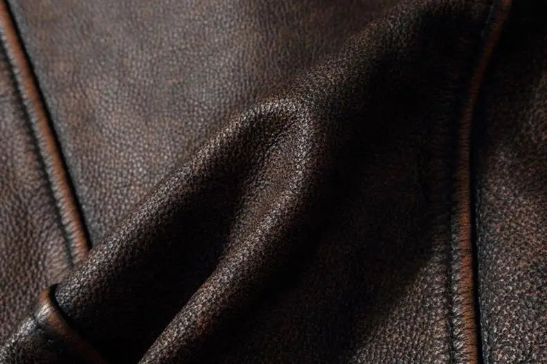 Autumn Winter Youth Mens Cowhide Texture Faux Leather Stand Collar Biker Jacket Retro Color Block Daily Street Casual Outer Coat