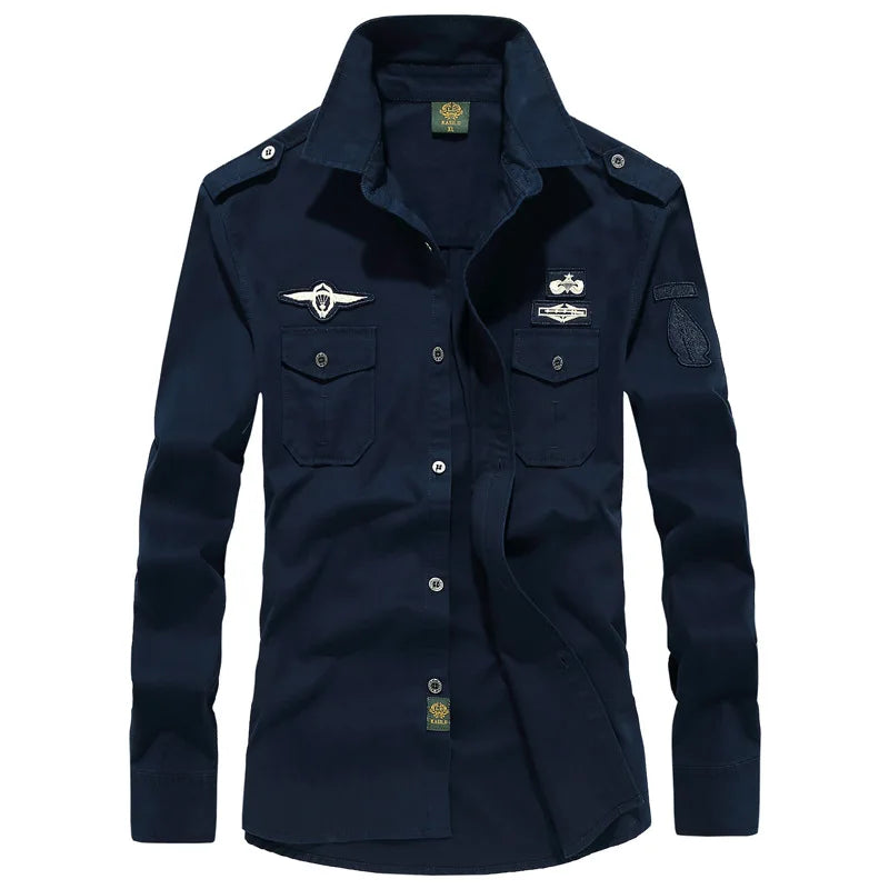2025 New Men's Spring Cotton Casual Shirt Military Tooling Oversize Loose Long Sleeve Cargo s Male High Quality Solid Clothing