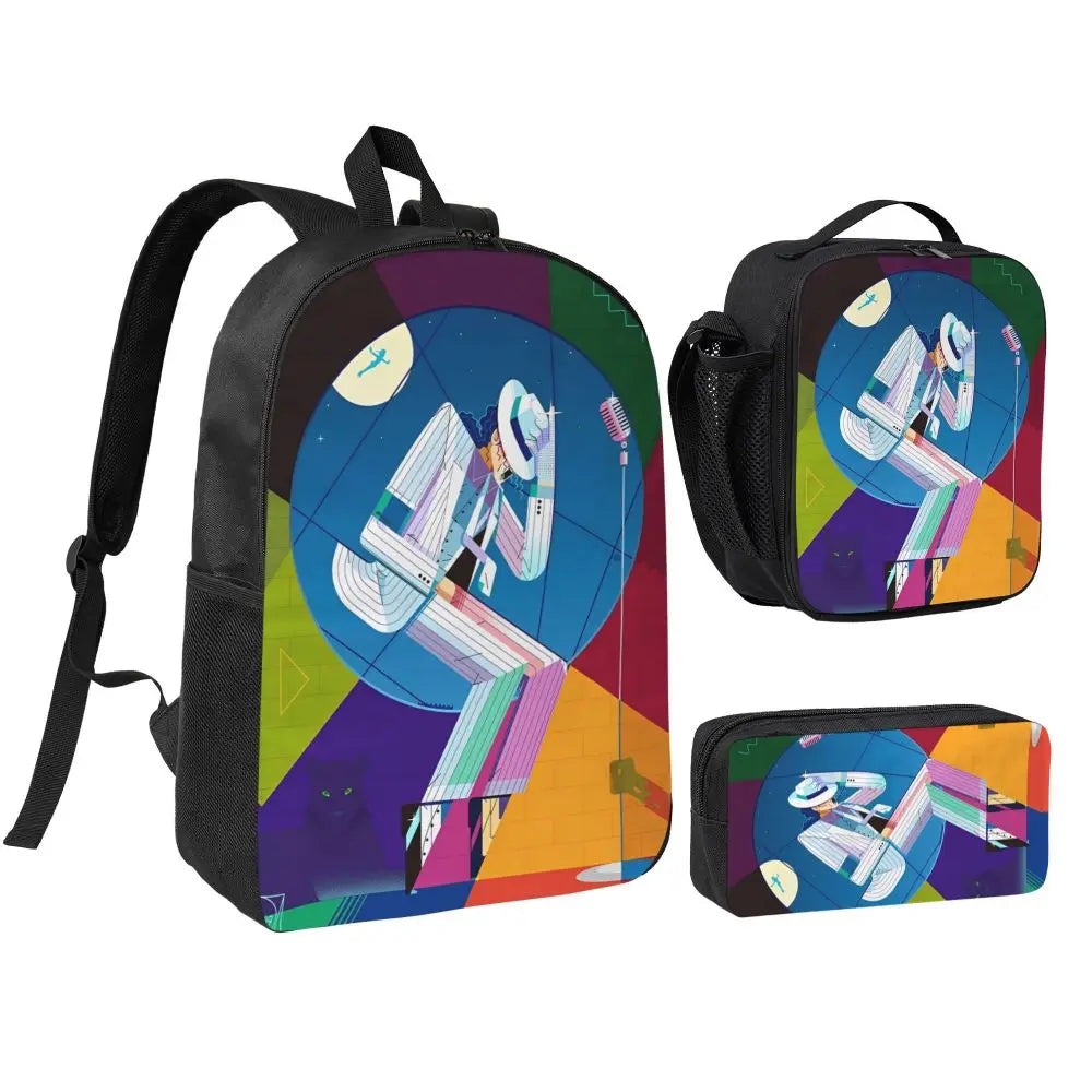 MJ 3pecs/set Backpack for Student High School Daypack Lunch bag Pencil Case