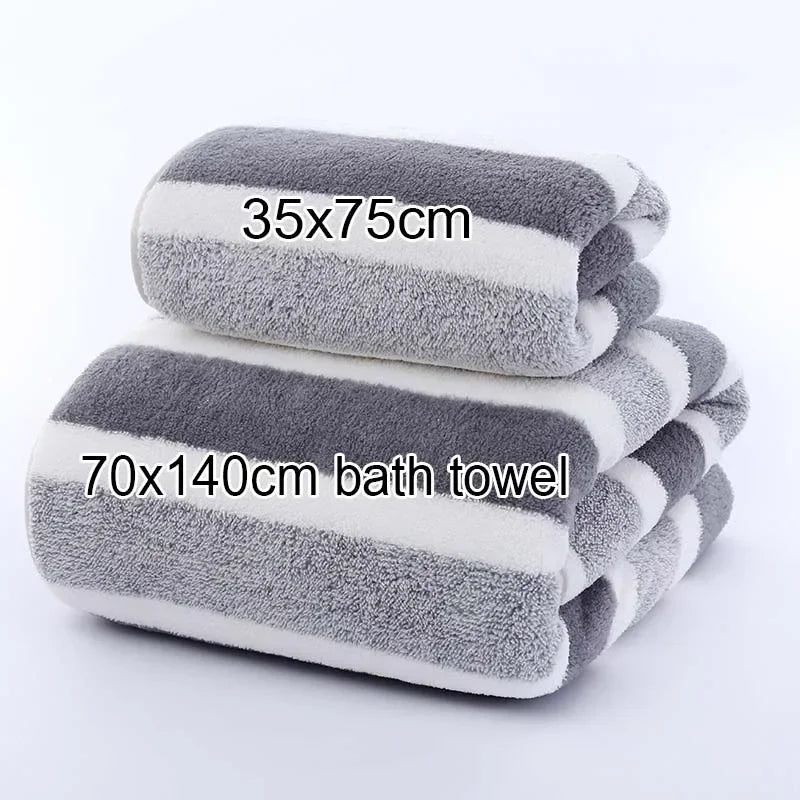 1 Set Striped Face Towel 35x75cm for Bathroom and Soft and Absorbent Quick-Drying Experience Microfiber Bath Towel 70x140cm
