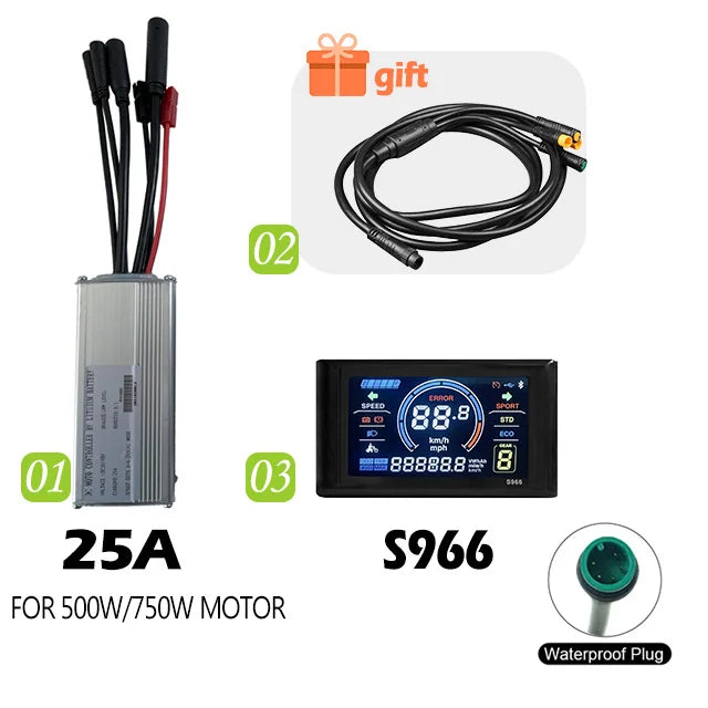 250W-750W Brushless For Electric Bike Controller LCD Panel Scooter EN06 S830 S866 JN Controller 15A 25A WP Plug Square Wave GD06