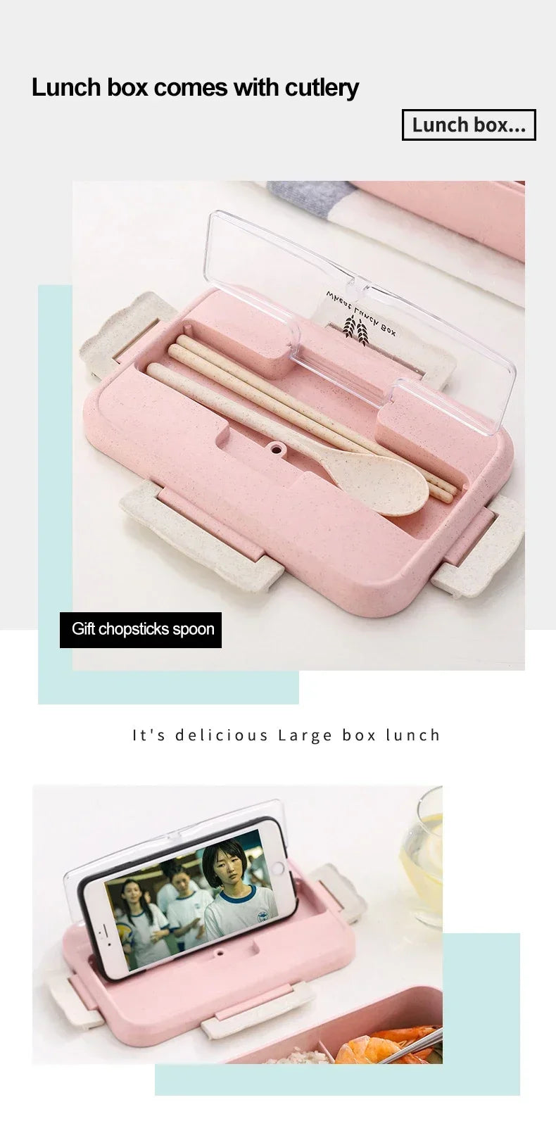 Microwave Lunch Box Wheat Straw Bento Box With Dinnerware Food Storage Container Children Kids School Office Portable Bento Box