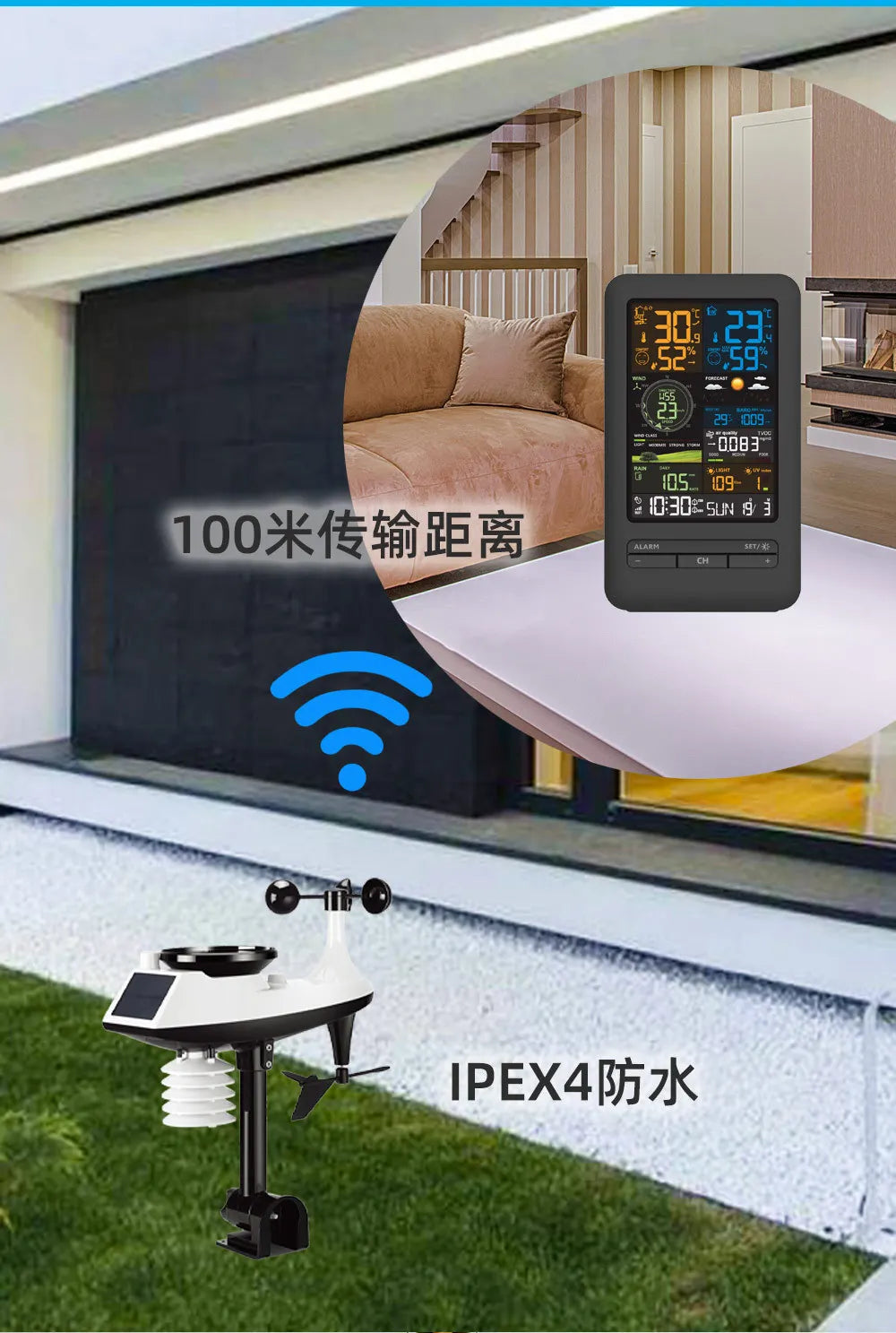 Graffiti WiFi Smart Weather Station Alarm Clock Temperature Hygrometer Wind Speed Anemometer Color Screen Digital Clock