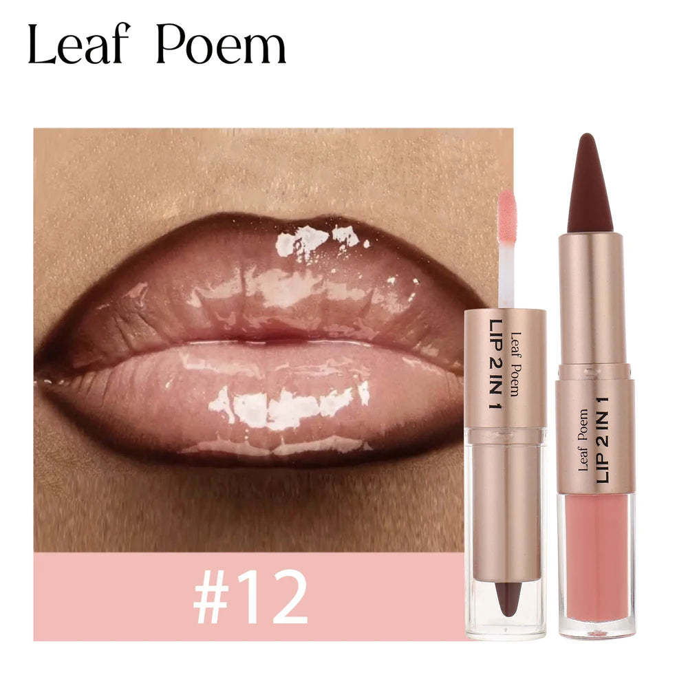 2 In 1 Dark Plum Pink Lip Makeup Matte Outline Lip Liner Mirror Plumping Lip Glaze Waterproof Lip Contour Non Stick Makeup