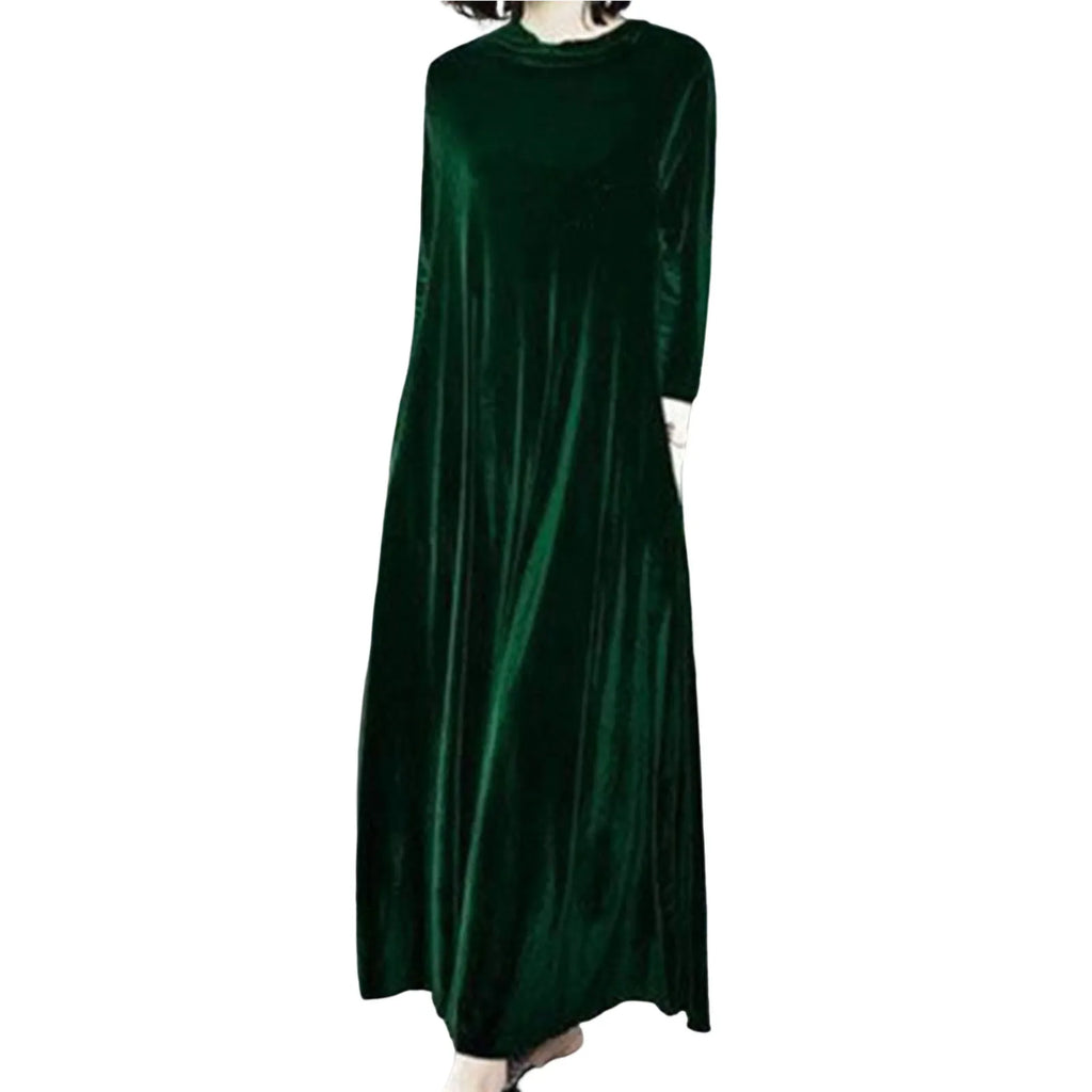 Women Fall Dress Solid Color Loose Long Sleeves Button Maxi Dress Keep Warm Velvet Mom Spring Dress Women Clothes