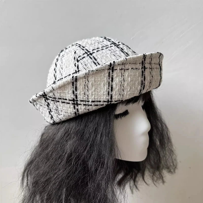 Fall Elegant Tweed Berets for Women Sailor Hat Japanese Versatile Naval Winter Fashion Party Warm Cute Jk Y2K Bucket Hat