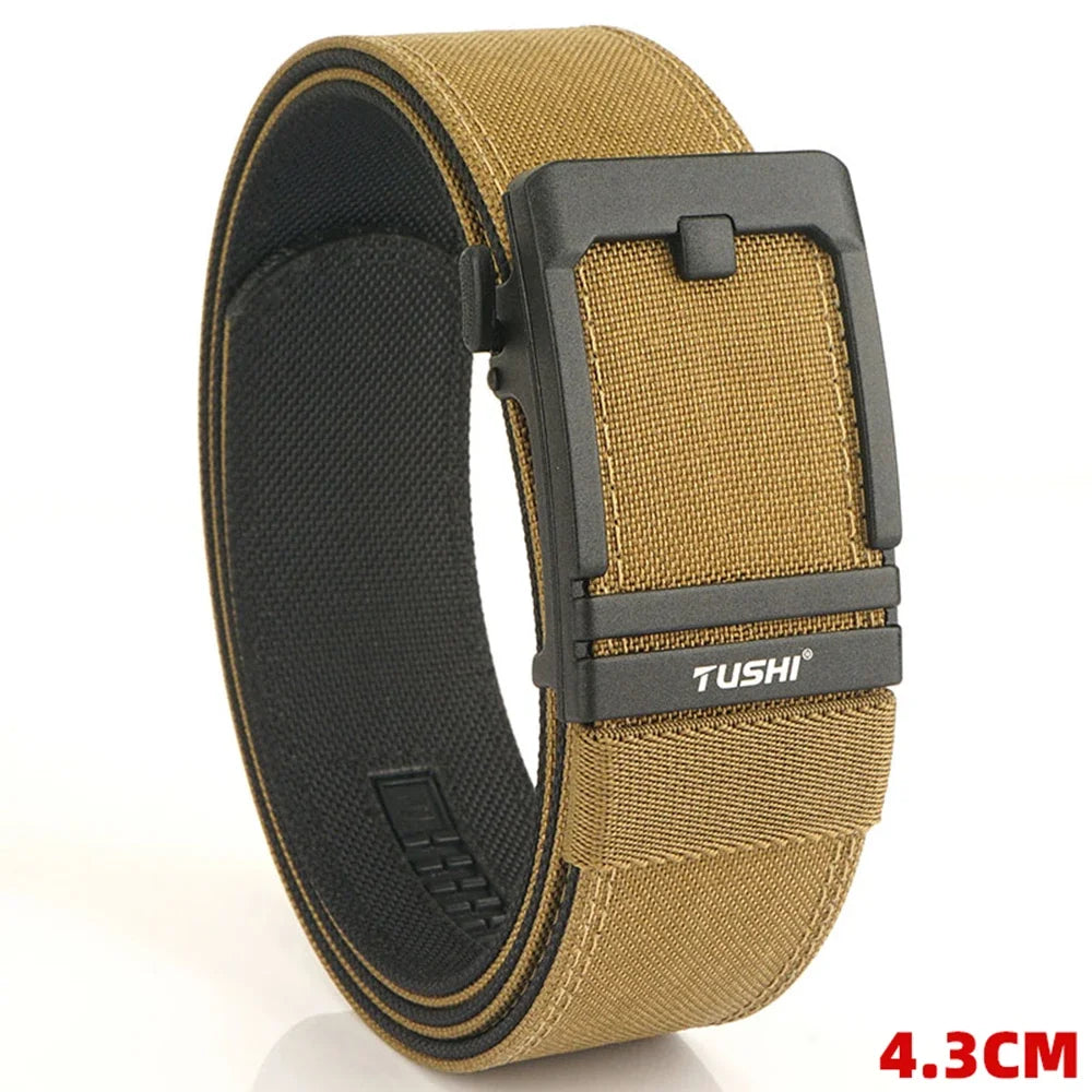 TUSHI Brand 4.3 Wide Thickened gun hanging double-layer nylon cloth belt versatile casual outdoor tactical automatic buckle mens