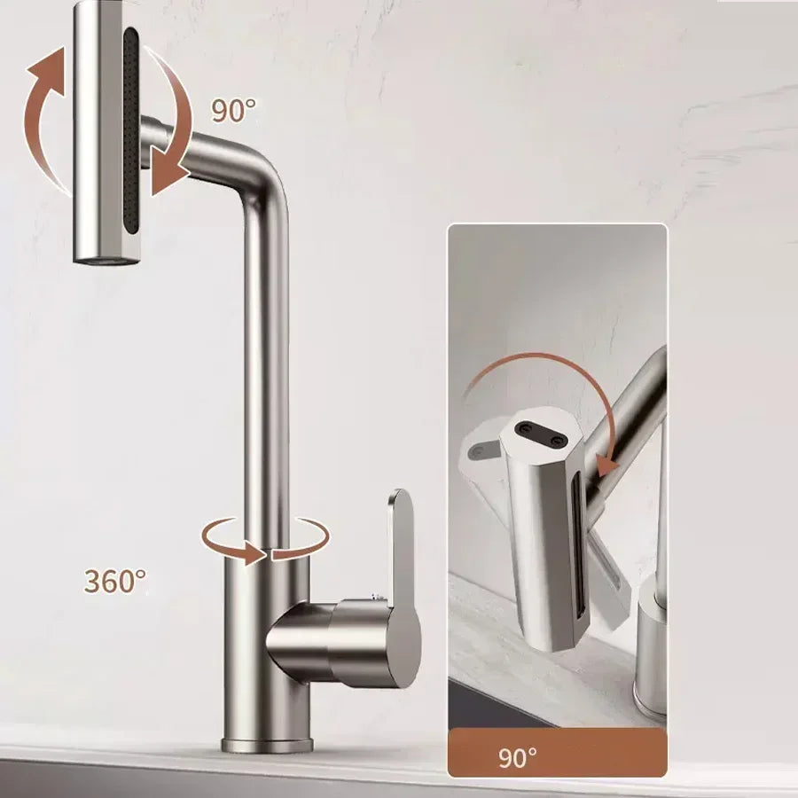 Waterfall Basin Faucets Deck Mounted Kitchen Cold Hot Mixer Tap 4 Modes Sprayer Bathroom Faucet Single Handle Tap Household