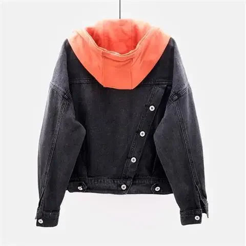 Denim Jacket Schoolgirl Korean Version Loose Short Jacket Long-sleeved Hooded Jacket Multi-pocket Versatile Top Autumnand Winter