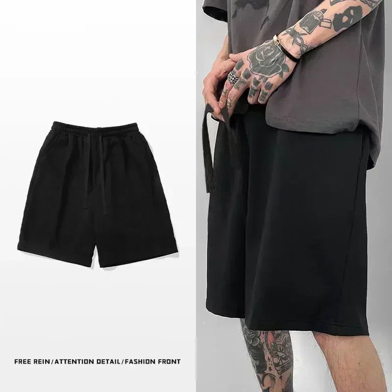 Men's drawstring belt loose casual athletic shorts with side pockets comfortable summer loungewear. Stylish streetwear pants