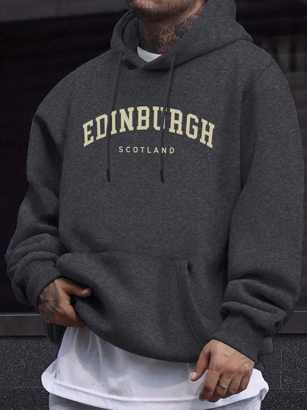 Edinburgh Scotlano Letter Prints Fleece Comfy Tops Man Loose Fashion Sweatshirts Sports Autumn Hoodie Simple Casual Streetwear