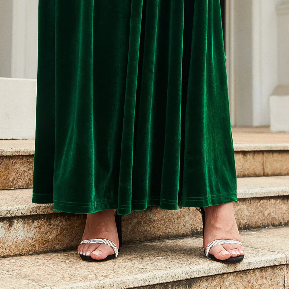 Spring 2025 Elegant Red Long Dress Velvet Solid Color Premium Formal Evening Vestidos Festa Luxo Rojo Maxi Dresses For Women