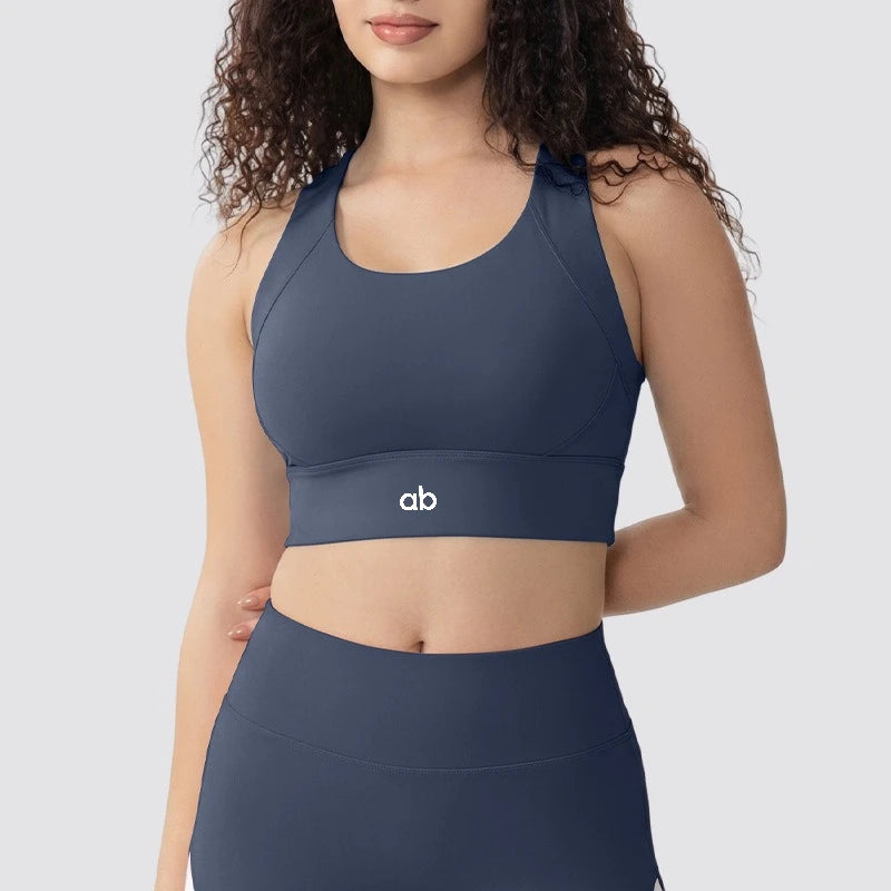 Women Fixed Chest Pad Integrated Sports Bra High Impact Shockproof Quick Dry Yoga Gym Workout Tank Top Ropa De Mujer