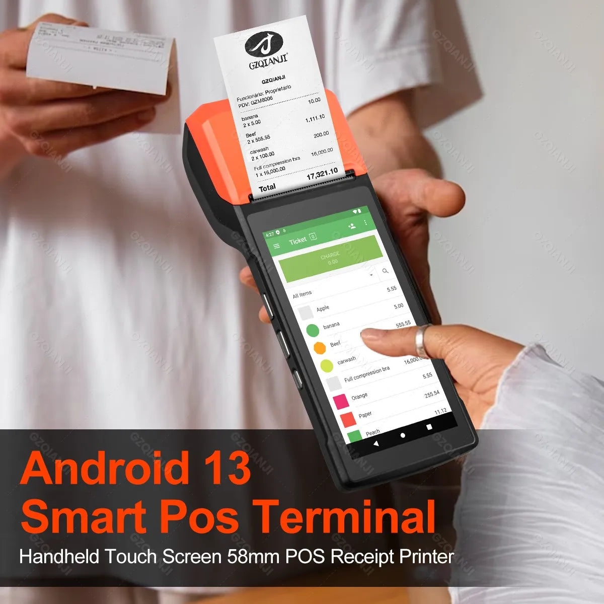 Android 13/14 POS Terminal Machine 5.5' Touch Screen Built-in 58mm Bluetooth Thermal Receipt Printer Wifi Support Loyverse App