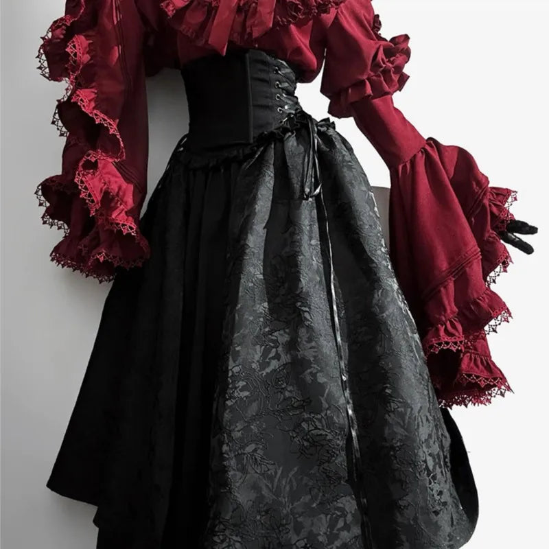 Halloween dress black and red Gothic style long shirt sleeve