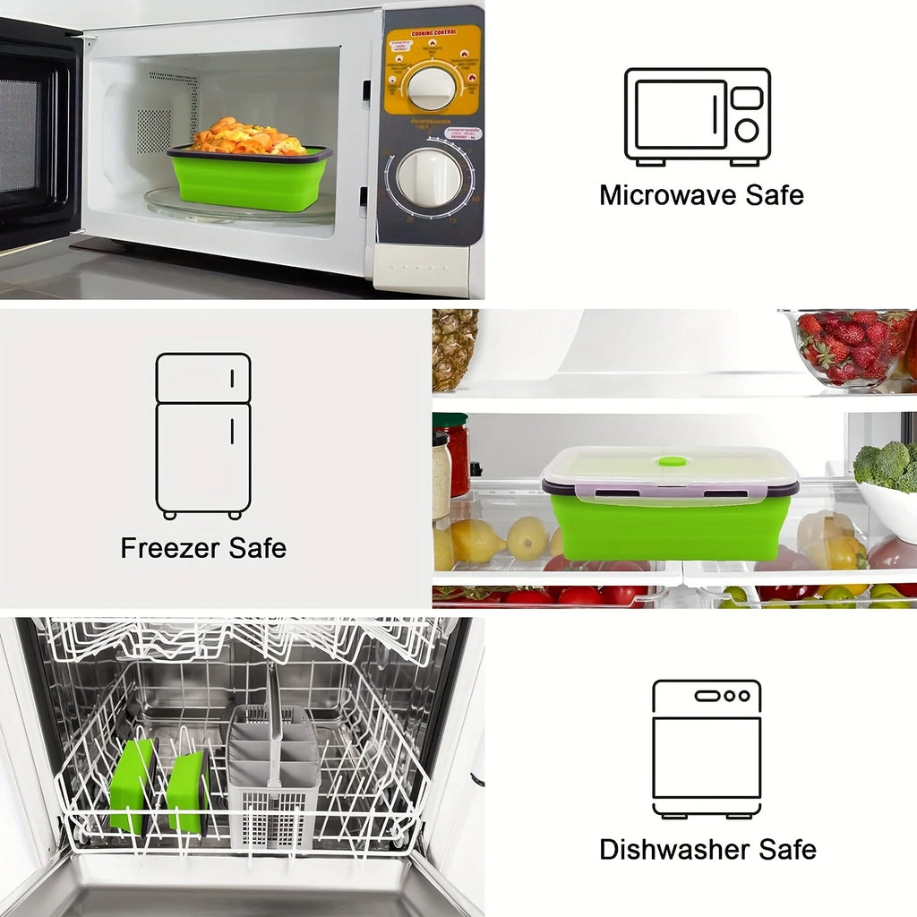 1/4PCS Folding Silicone Lunch Box Kitchen Refrigerator Preservation Box Eco-Friendly Picnic Storage Box Stackable Space Save