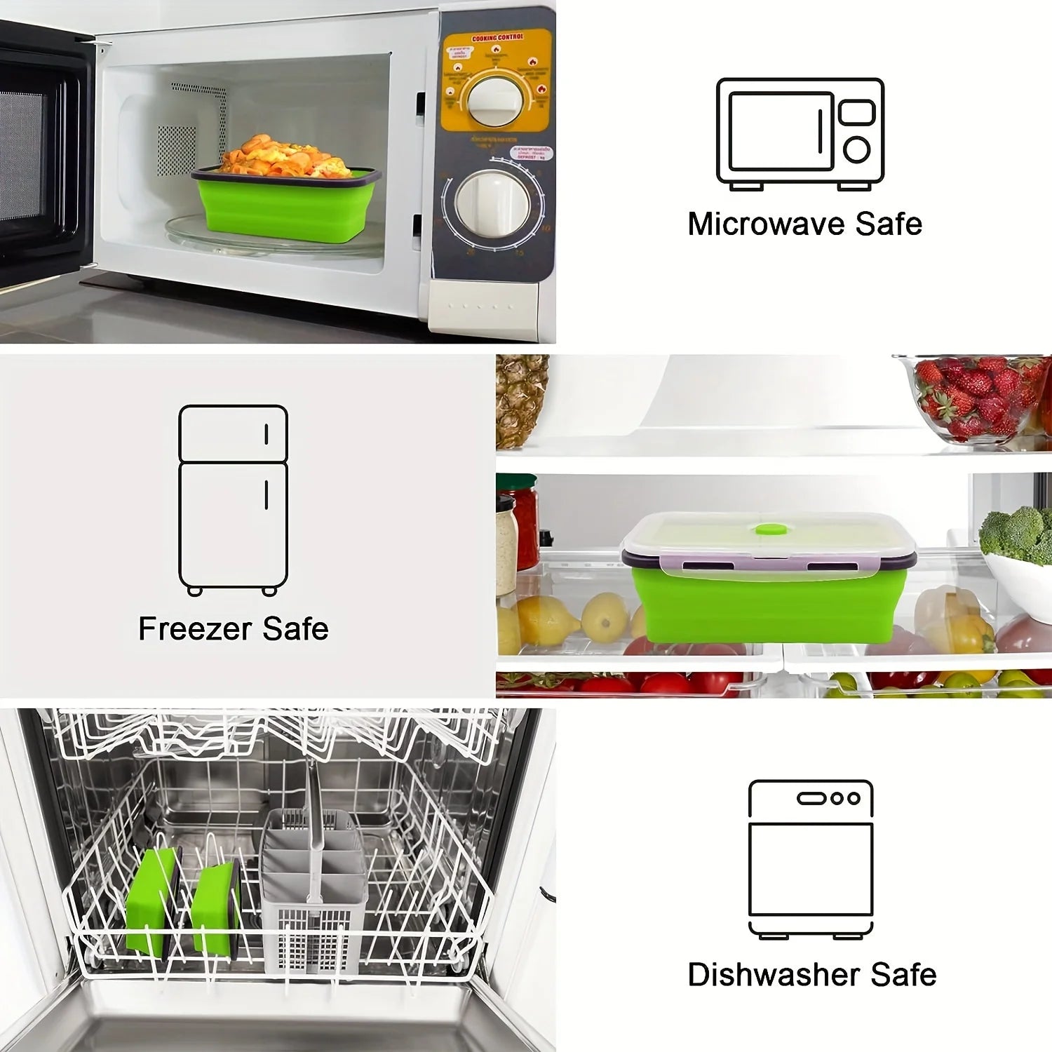 1/4PCS Folding Silicone Lunch Box Kitchen Refrigerator Preservation Box Eco-Friendly Picnic Storage Box Stackable Space Save