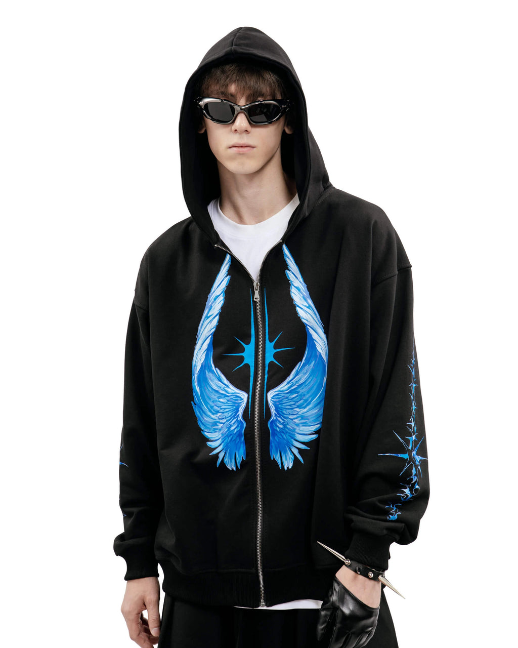 Streetwear Men Zipper Hoodie Bright Side Graphic Print Zip Hooded Pullover Sweatshirt Hip Hop Jacket Y2K Coat Clothing Goth Tops