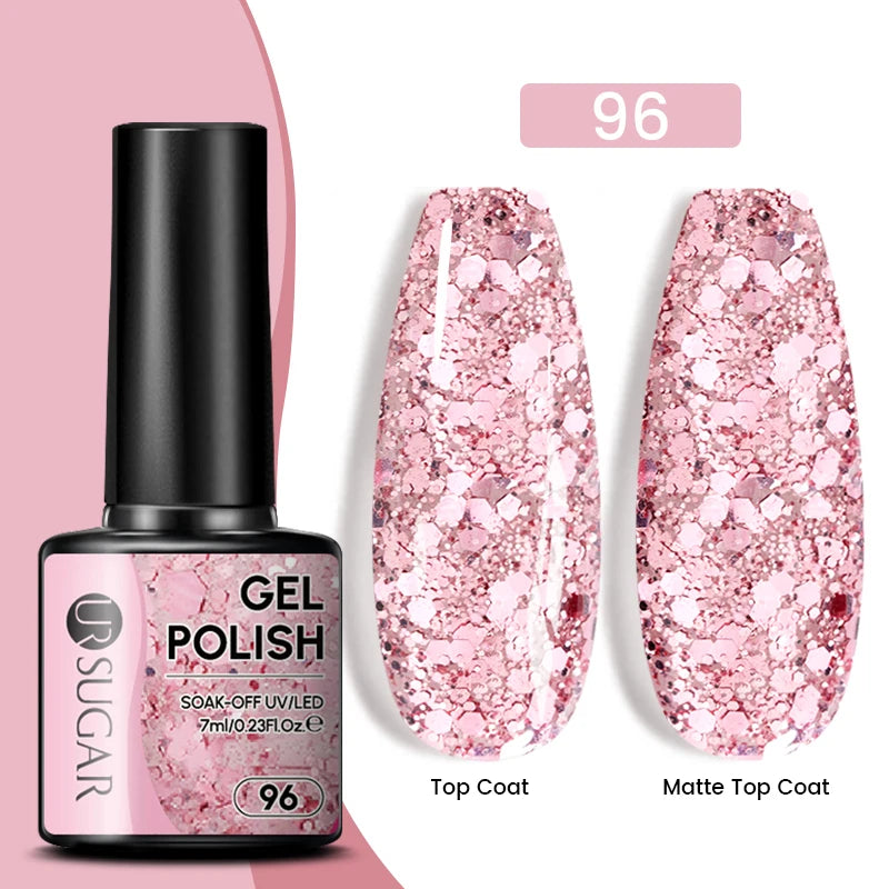 UR SUGAR 7ML Valentine’s Day Gel Nail Polish 107 Colors Classic Black Red Glitter Semi Permanent Autumn Soak Off UV Gel Varnish