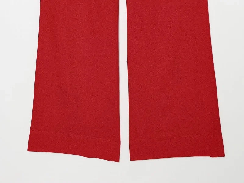 Women's Red Pants Sets Sexy Halter Backless Ruched Crop Tank Top Suit Elegant Female 2 Piece Sets Summer Woman New Matching Sets