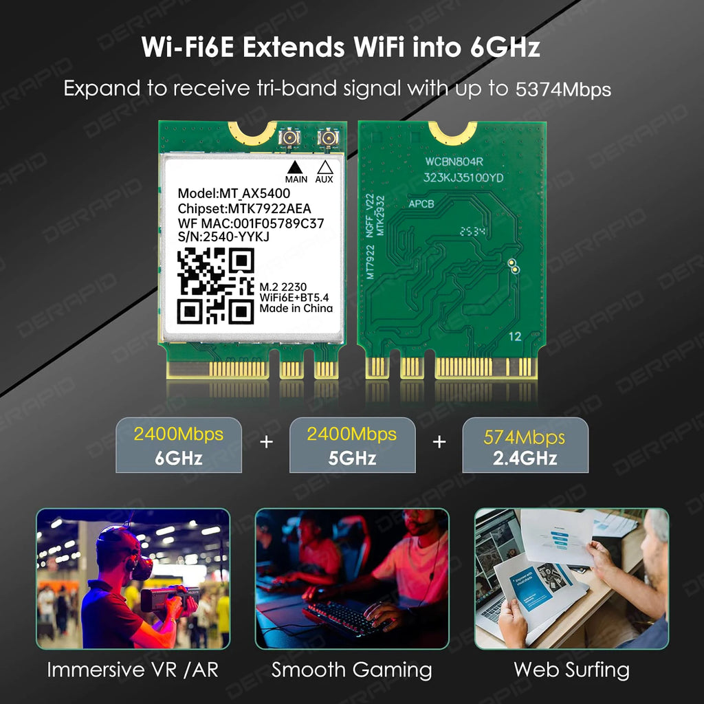 WiFi 6E MT7922 M2 Wireless Card 5374Mbps Bluetooth 5.4 Tri Band 2.4G 5G 6G 802.11ax MU-MIMO Network Adapter for Win10 11 AX210
