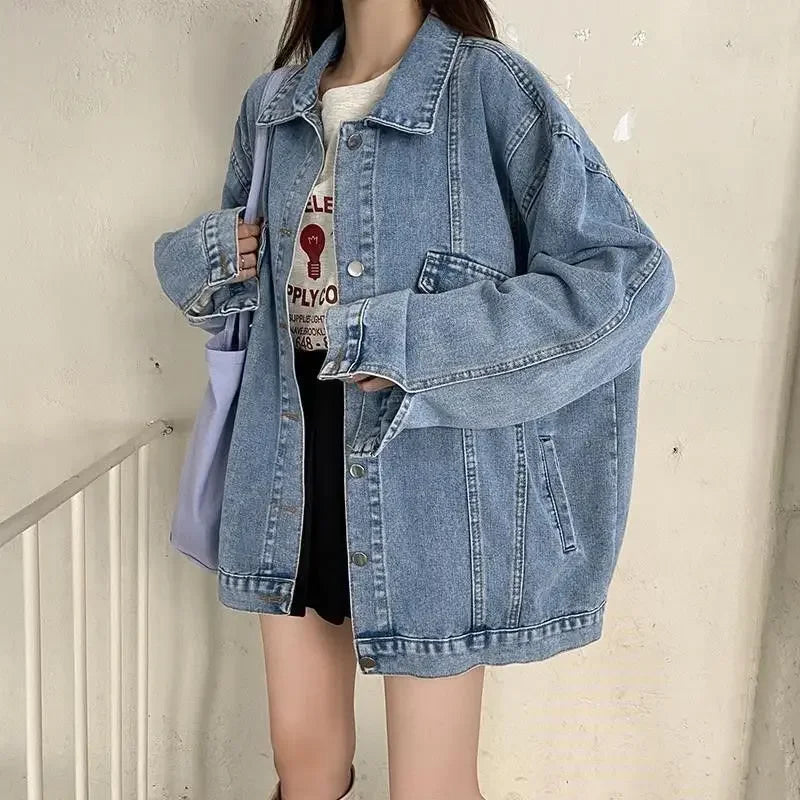 Denim Jacket Women 2025 Spring and Autumn New Style Lazy Style Harajuku Design Loose Versatile Jacket Top for Small People