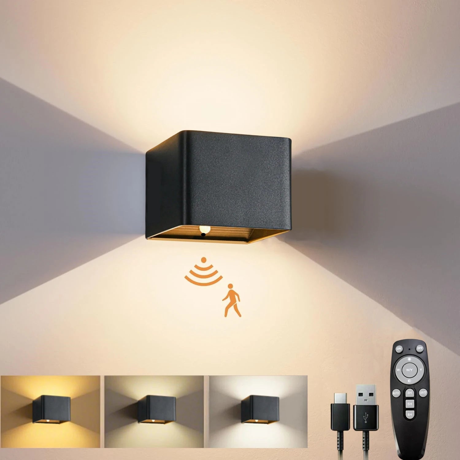 Battery-Powered Wall Light, 3 Color Temperature and Brightness Settings, Remote Control and Motion Sensor, Cordless Magnetic 4000Mah Rechargeable Led Light, Suitable for Bedroom, Living Room, Hallway