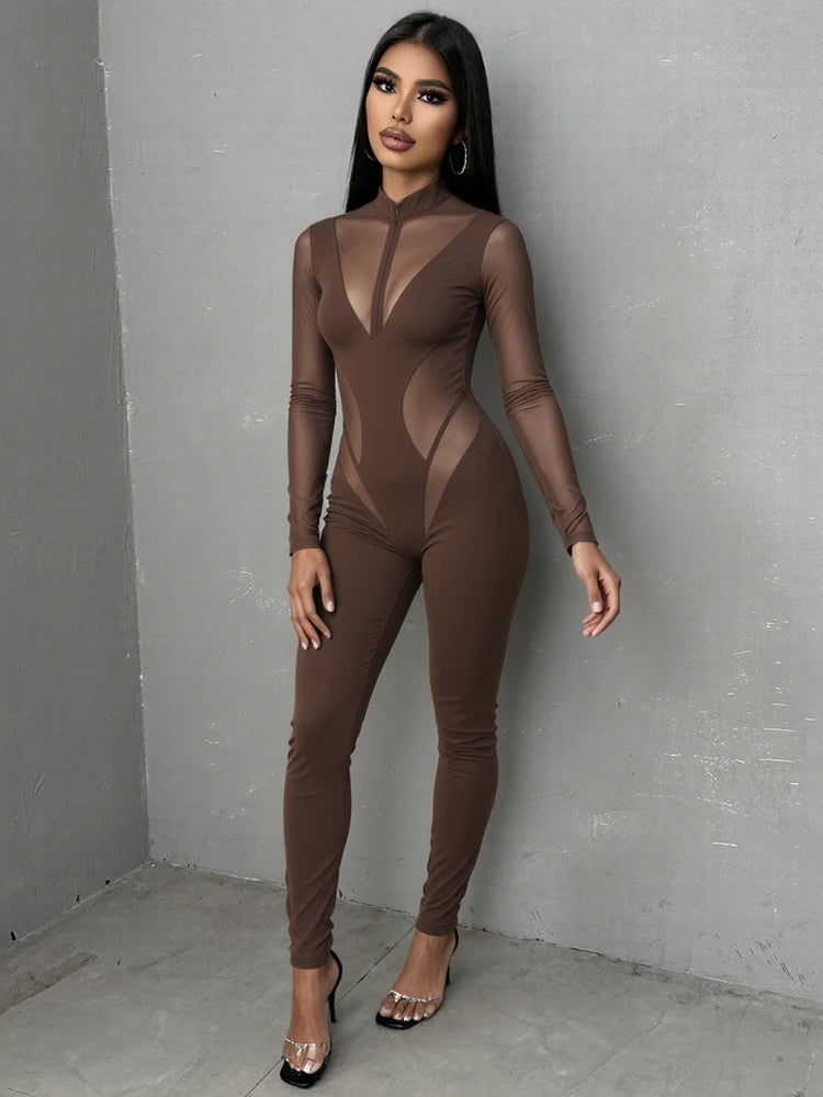Weird Puss Sexy Patchwork Jumpsuit Women Fall Hipster Coquette Skinny Midnight Clubwear Stretch Workout Activity Slim Overalls