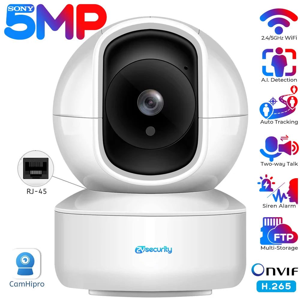 5MP Indoor Security Camera Human Detect Auto Tracking Wifi PTZ IP Camera Smart Home Protection 2-way Audio Nanny/Pet/Baby Camera