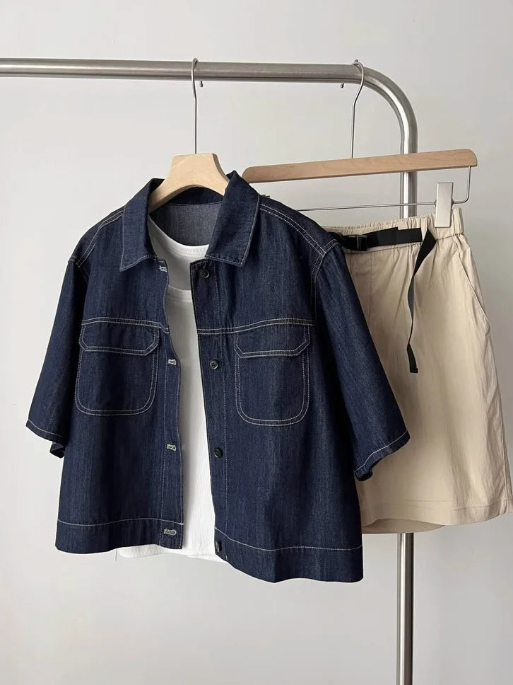 Retro Thin Casual Denim Short Sleeve Jacket Women 2025 Summer High-End Elegance Top Denim Shirt  Female