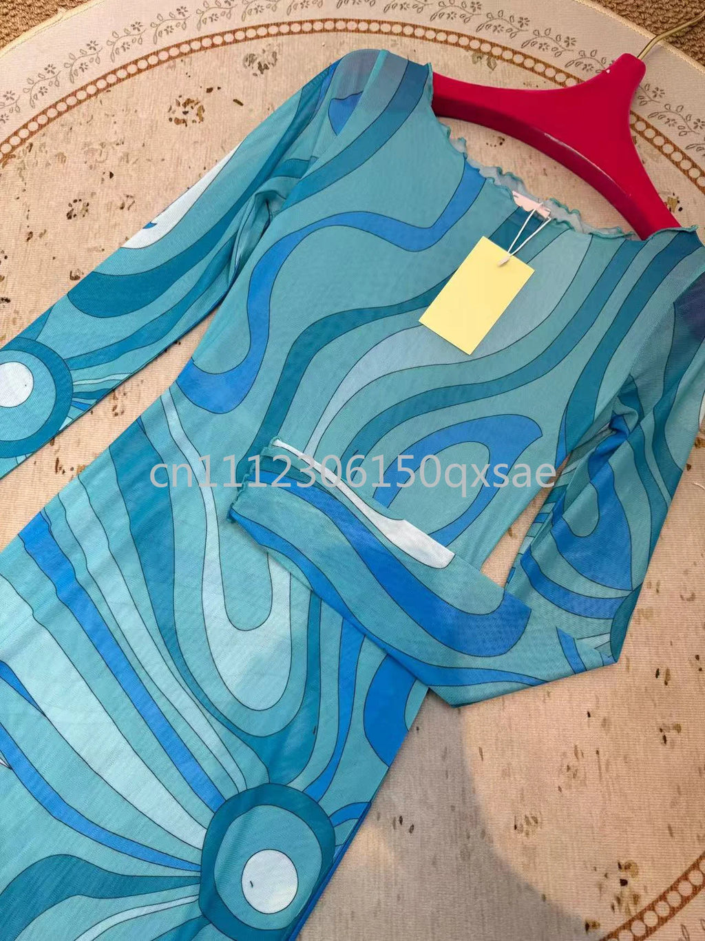 Fashion Design Women's Blue Mesh Dresses with Designer Signature Letter Logo Skirts Luxury Brand Women's Sexy Mesh Beachwear