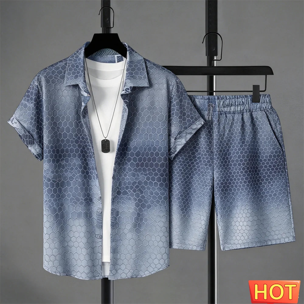 summer outfits man shirt set Gradient Leisure shirt set solid color 2 piece set leisure vacation outfit two piece fashion outfit