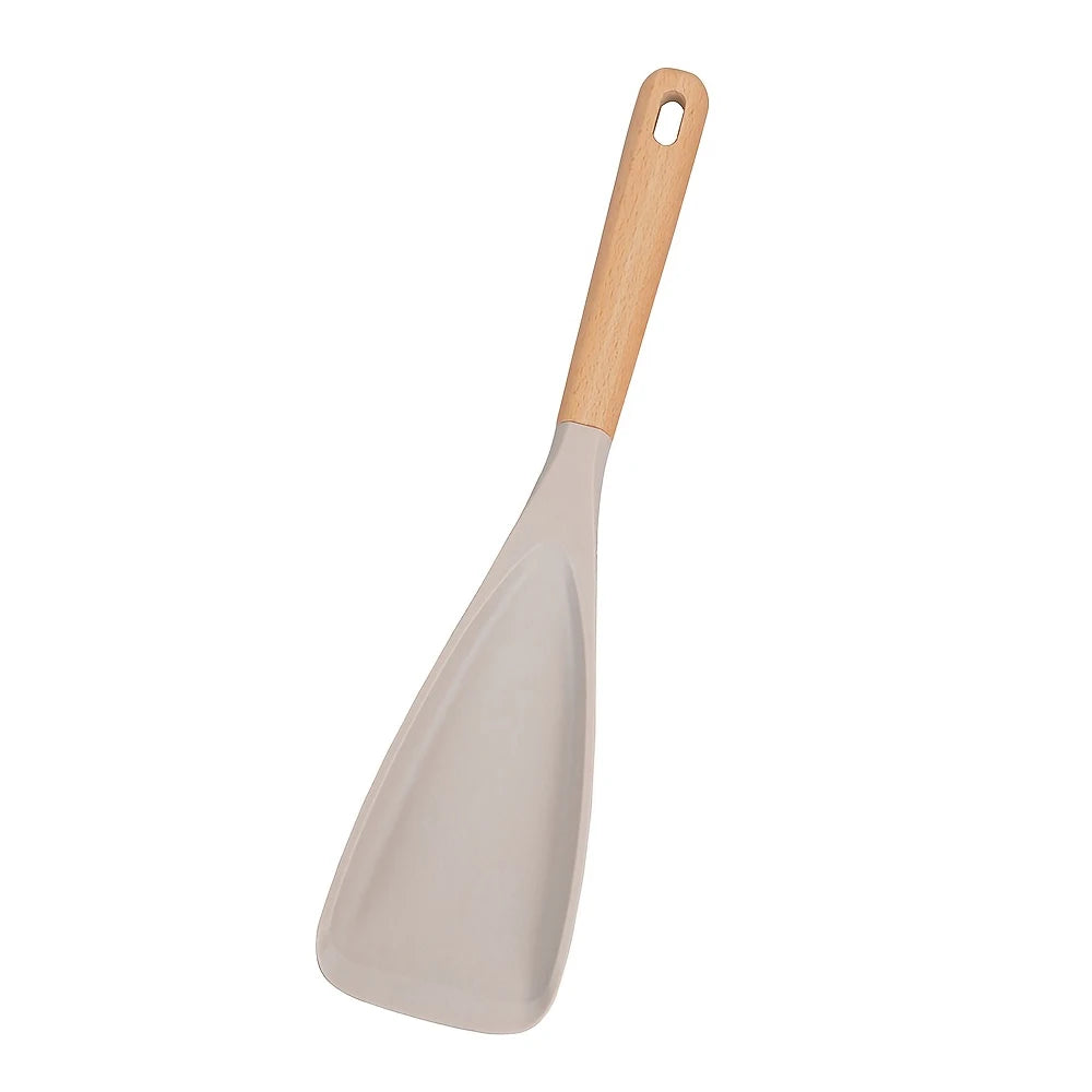 Multifunction Silicone Cooking Spoon Spatula for Nonstick Cookware, Heat Resistant Kitchen Gadgets Utensil with Wooden Handle