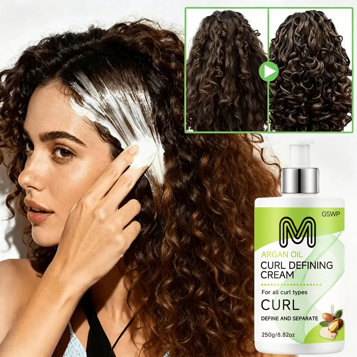 GSWP Curl Defining Cream, Containing, Castor Oil, Keratin, Styling Curls, Controlling Frizz. 250/500g