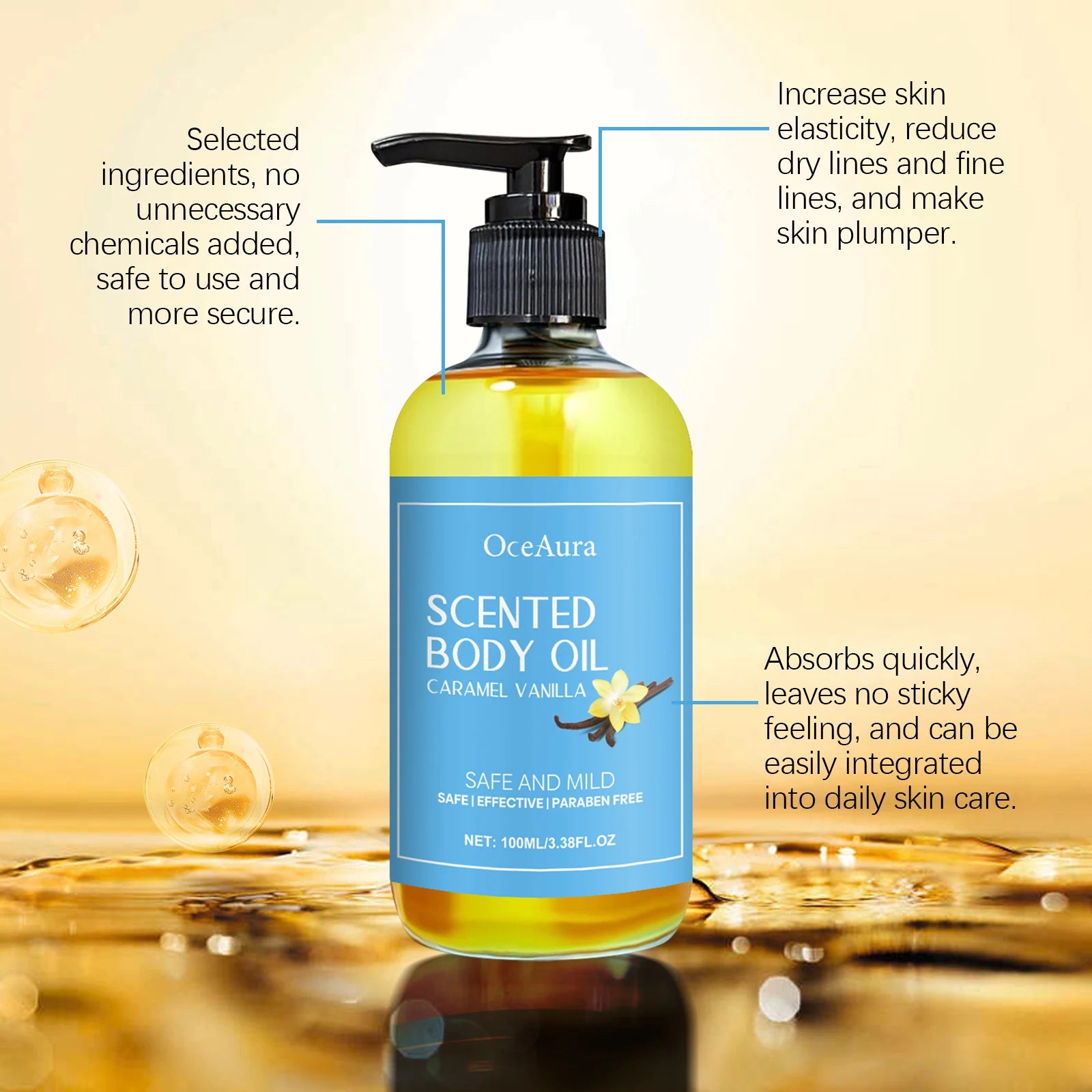 Magic Luxury Caramel Vanilla Body Massage Oil For Body Massage Hydrating Nourishing Smoothing Skin Care Muscle Relaxing SPA Oils