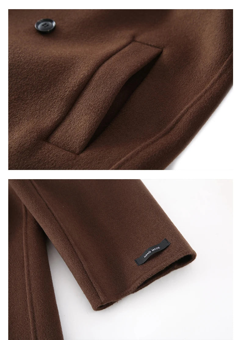 Men's 100% Cashmere Thick Double-Sided Extended Coat, Classic and Versatile Fashion for Business and Leisure