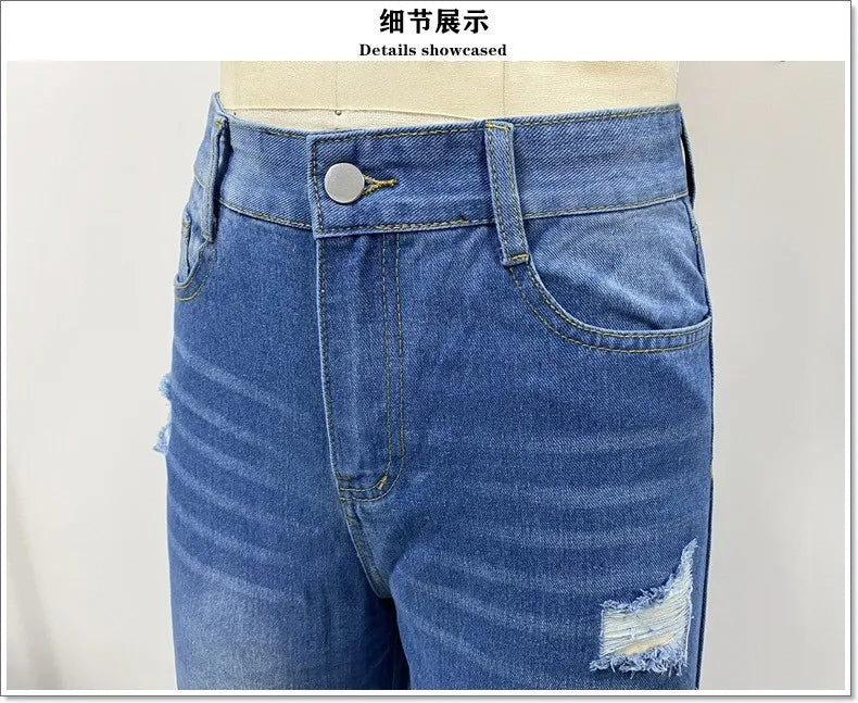 Baggy Jeans Women Flared Denim Pants High Waist Wide Leg Distressed Denim Jeans Light Wash Ripped Frayed Hem Jeans Pants