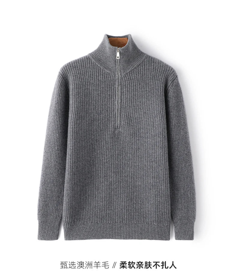 Men's Sweater Autumn And Winter New Pullover With Half-Height Zipper Neck To Keep Warm And Thick Cashmere Sweater Underlay Trend