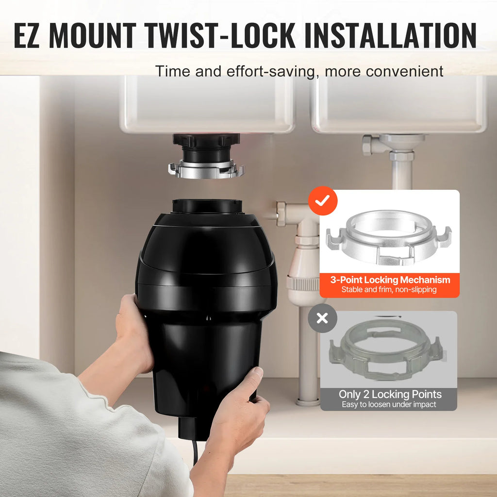 SucceBuy Garbage Disposal 1,1/2,3/4HP Continuous Feed Food Waste Disposer EZ Connect Food Waste Grinding System for Kitchen Sink