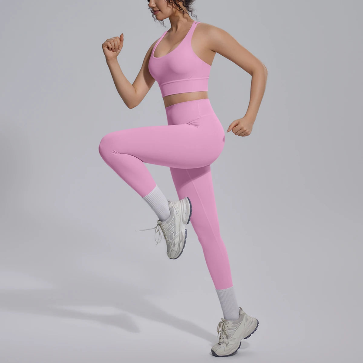 2PCS Yoga Set Summer Gym Sports Running Yoga Clothing Solid Color Cross Bra Workout Top High Waisted Quick Drying Fitness Pants