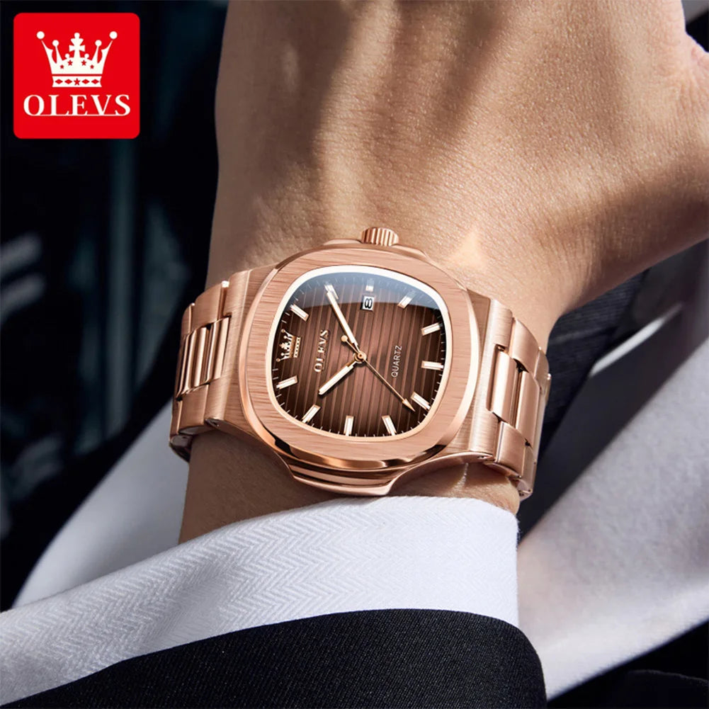 OLEVS Men Watch 3696 Fashion Trend Original Watch Luxury Square Calendar Waterproof Luminous Simple Business Men Quartz Watch