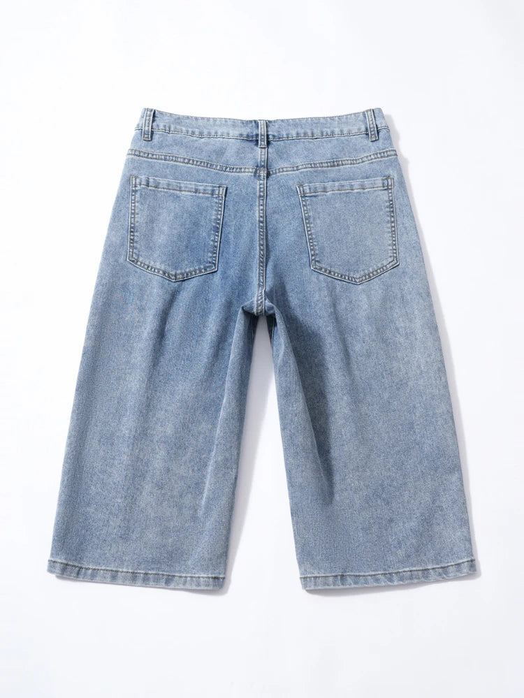 Summer men's six inch shorts over the knee thin straight tube minimalist elastic denim shorts Baggy Jeans Shorts for Men  3/4
